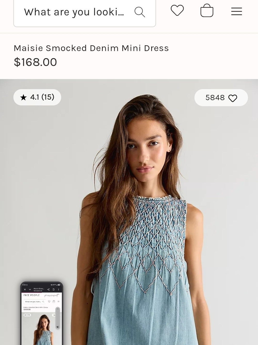 Free People Light Blue Smocked Denim Mini Dress